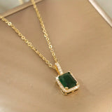 Rectangular Halo Necklace in Gold and Emerald