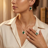 Rectangular Gold and Emerald Jewellery Set