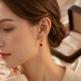 Gold and Ruby Heart-Shaped Drop Earrings