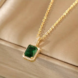 Rectangular Halo Necklace in Gold and Emerald