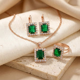 Rectangular Gold and Emerald Jewellery Set