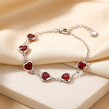 Silver Chain Bracelet with Heart-Shaped Ruby