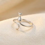 Silver Cat Pattern Ring