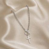 Fashionable Necklace with White Gold Toggle Clasp and Cross Pendant