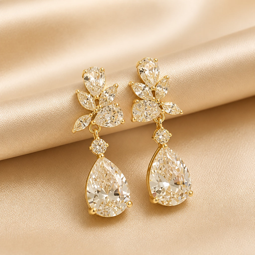 Drop Earrings with White Gold Flowers