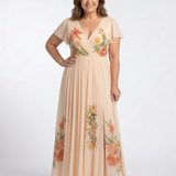 Hélène | Maxi dress with pleated flowers and V-neck