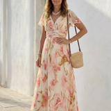 Margaux | Floral maxi dress with short V sleeves