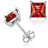 Minimalist Princess Cut Ruby Earrings