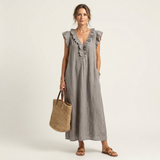 Josette | Maxi Dress in Linen with V Lace