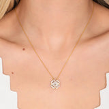 Gold Clover Necklace with Heart Pendant in Zircon Stone