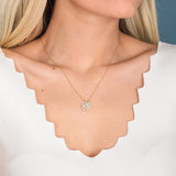 Gold Clover Necklace with Heart Pendant in Zircon Stone