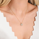 Gold Clover Necklace with Heart Pendant in Zircon Stone