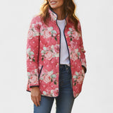 Quilted Jacket with Roses in Berry