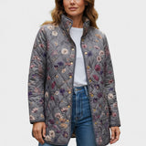 Quilted Jacket with Floral Pattern in Grey