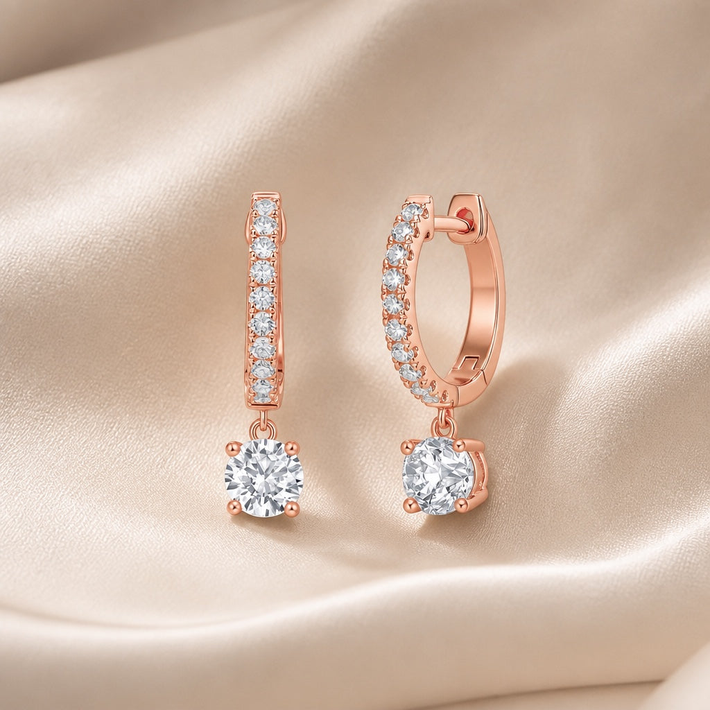 White Gold Earrings with Round Moissanite