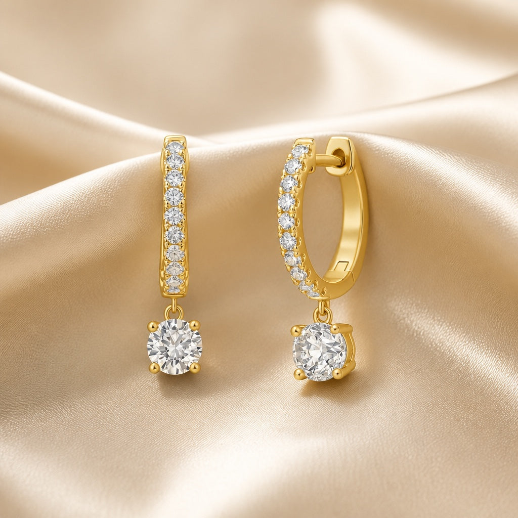 White Gold Earrings with Round Moissanite