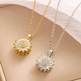 Trendy silver zircon necklace and earrings set with sunflower