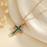 Emerald Cross Pendant Solene in Gold
