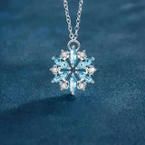 White Gold Snowflake Blue Flower Pendant Necklace