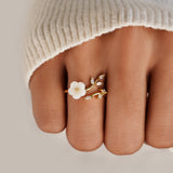 Open Gold Ring with Flowers and Leaves